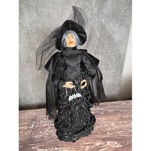 24" Karen Didion Halloween Witch Sequin‎ And Gossamer Black Dress Standing Doll